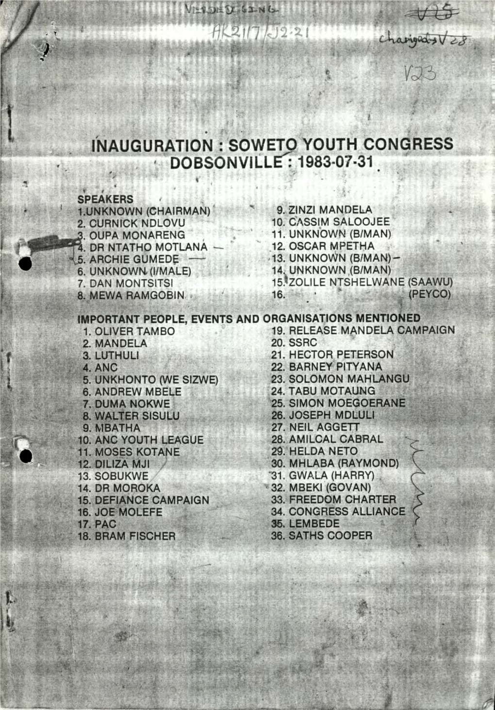 Soweto Youth Congress Dobsonville^ 1983-07-31