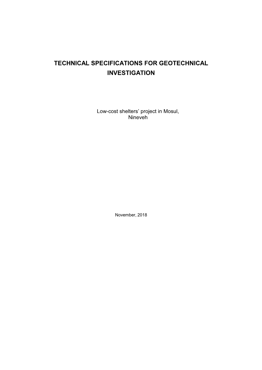 Technical Specifications for Geotechnical Investigation