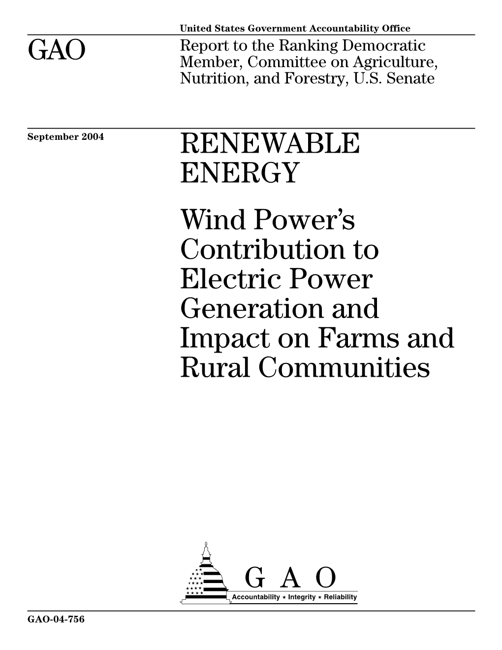 GAO-04-756 Renewable Energy: Wind Power's Contribution To