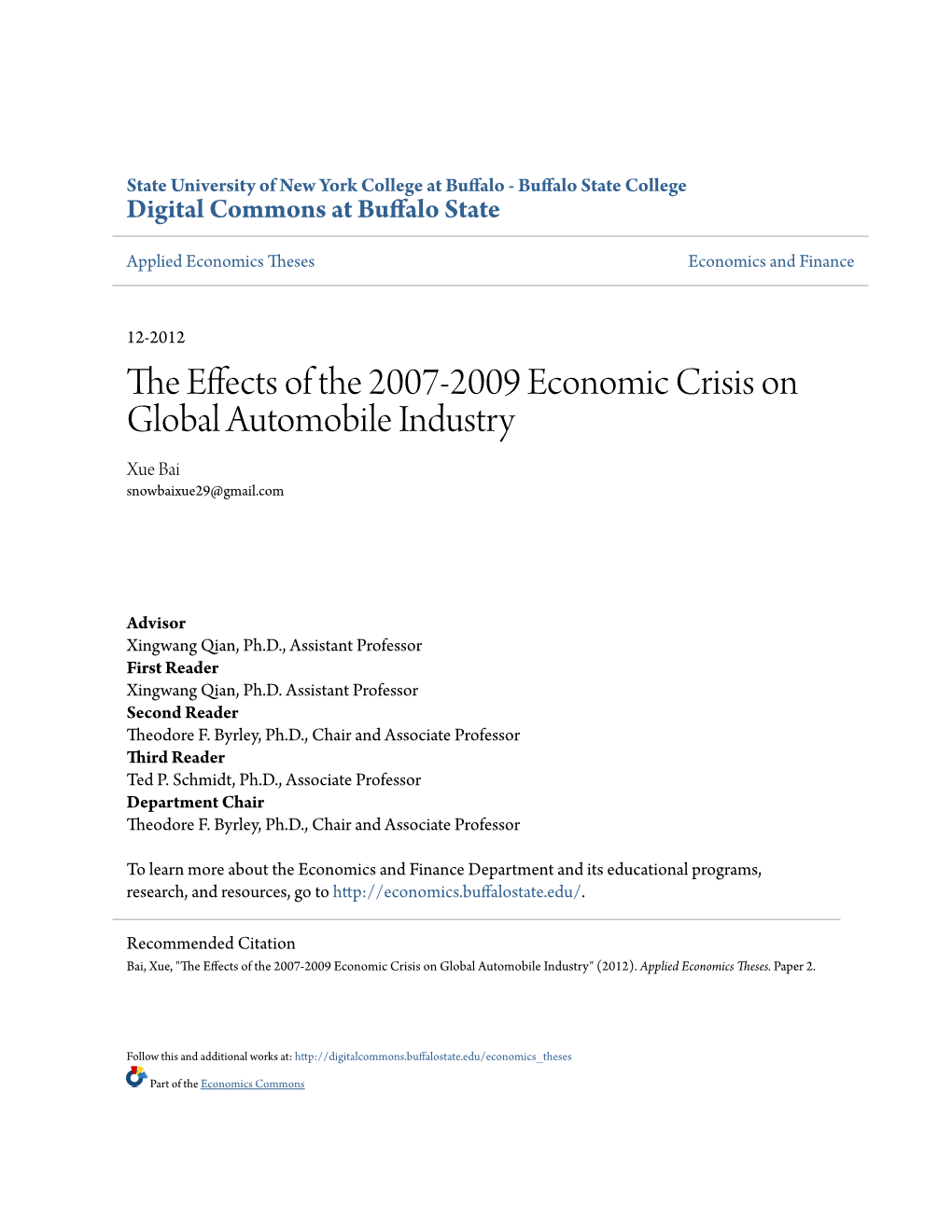 The Effects of the 2007-2009 Economic Crisis on Global Automobile Industry