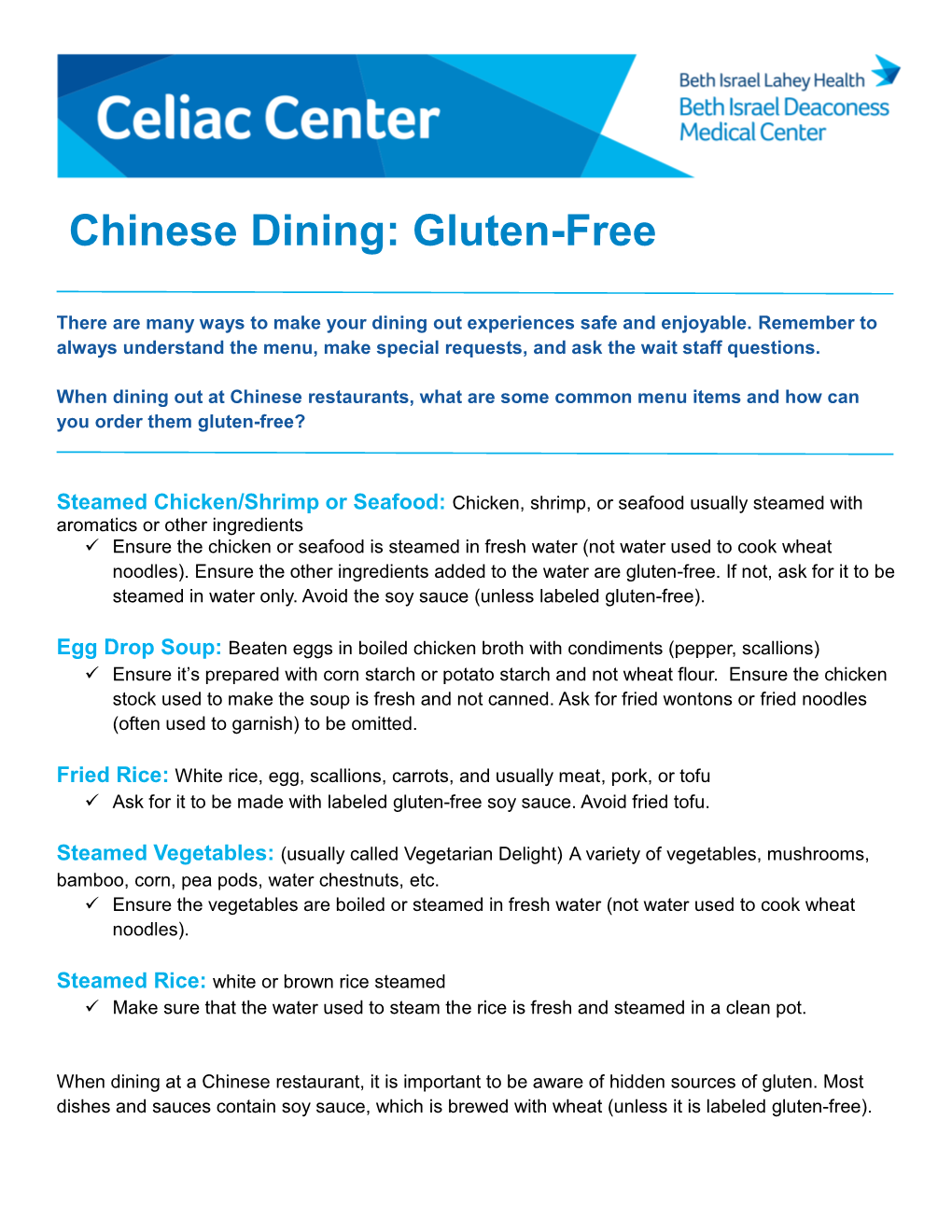 Chinese Dining: Gluten-Free