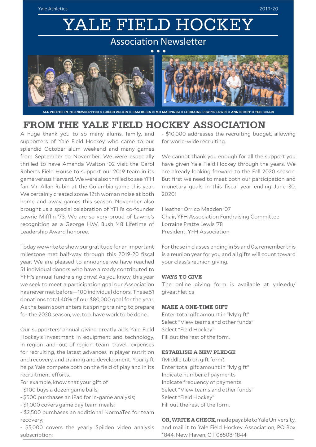 YALE FIELD HOCKEY Association Newsletter