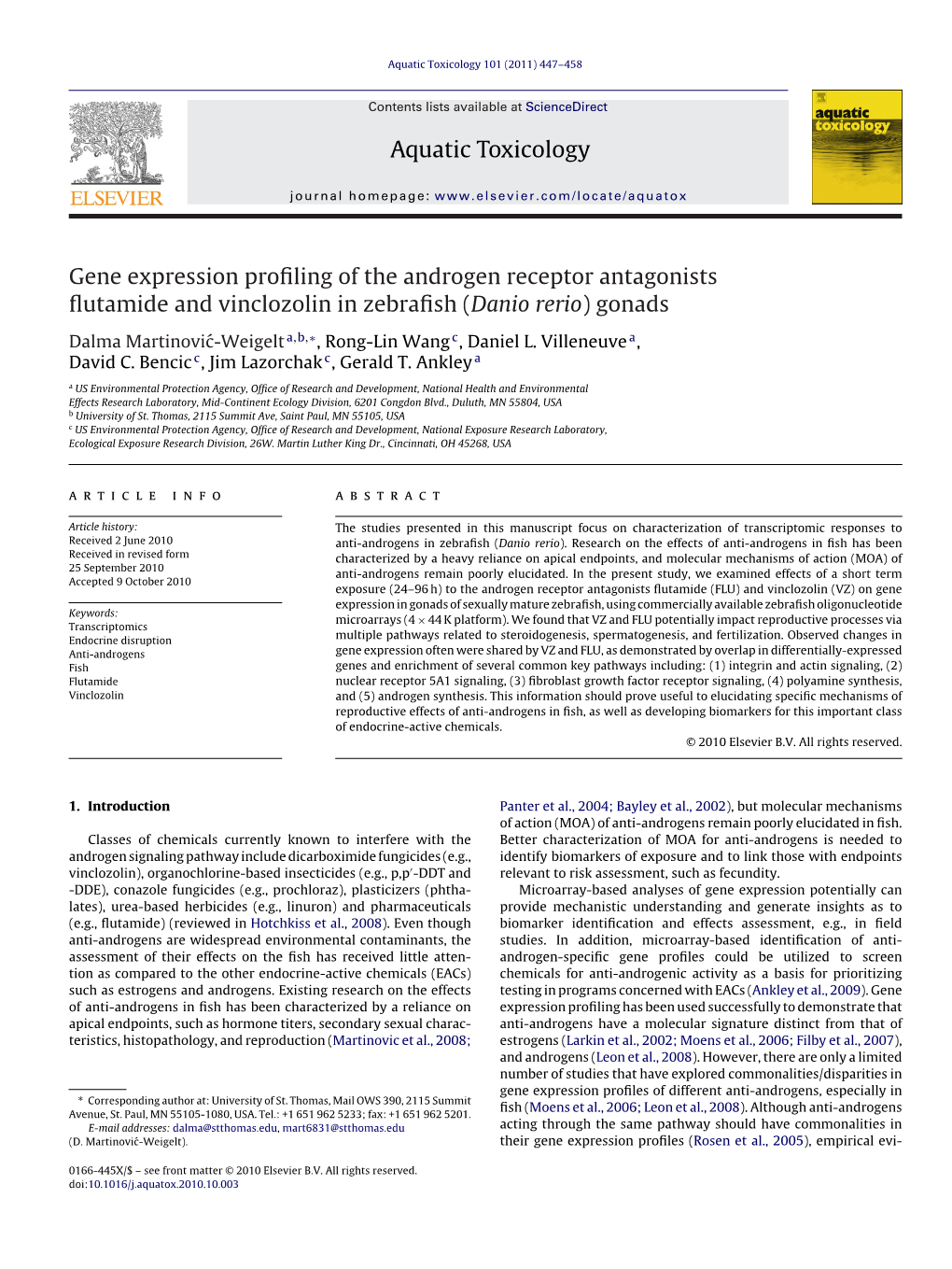 Gene Expression Profiling of the Androgen Receptor Antagonists Flutamide and Vinclozolin in Zebrafish (Danio Rerio) Gonads