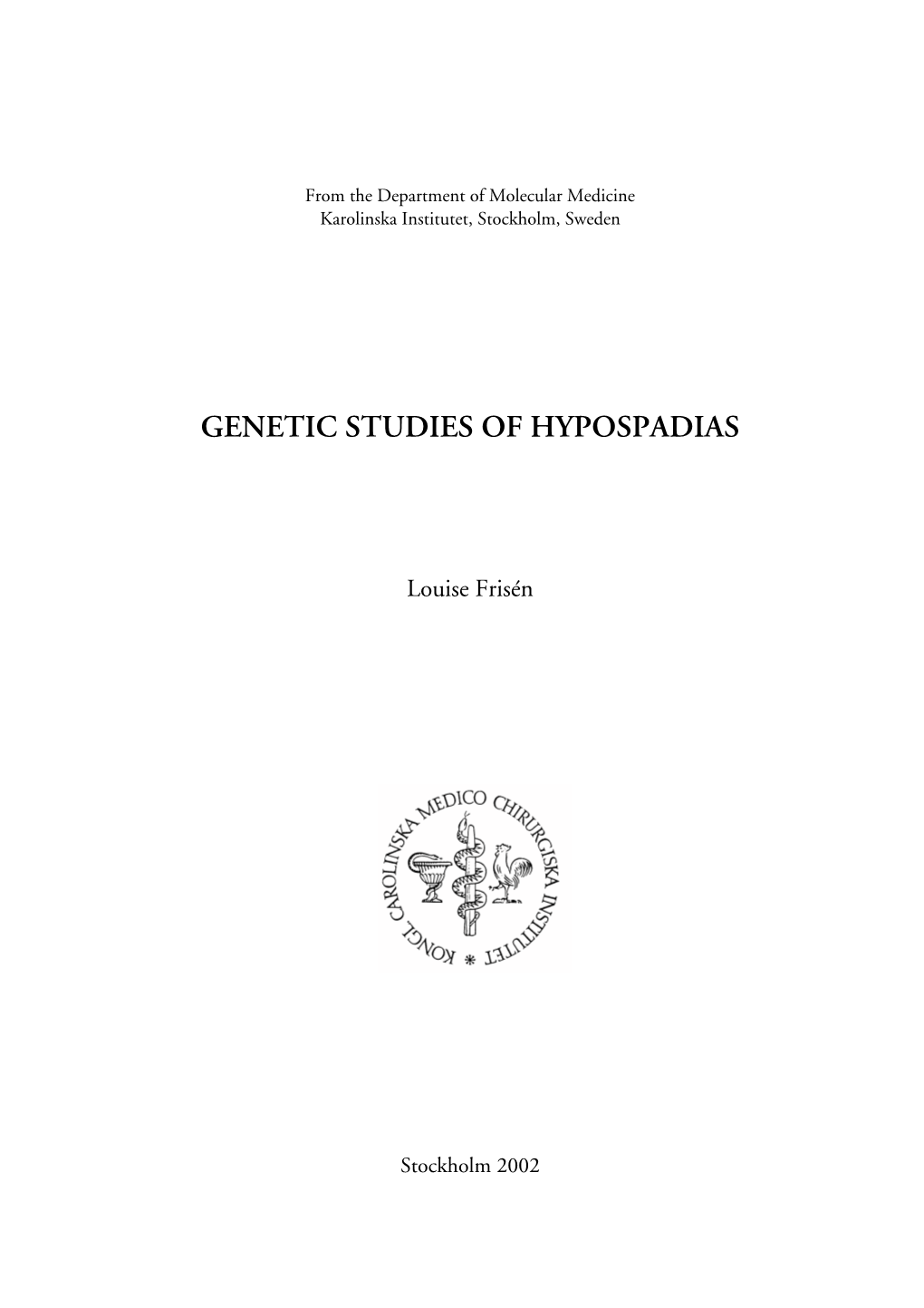 Genetic Studies of Hypospadias