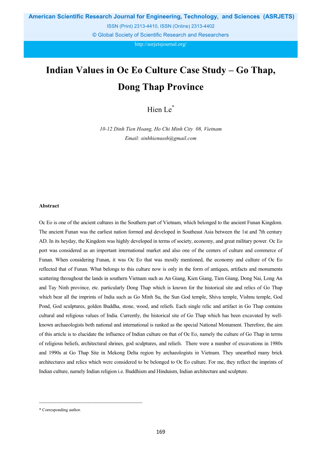 Indian Values in Oc Eo Culture Case Study – Go Thap, Dong Thap Province