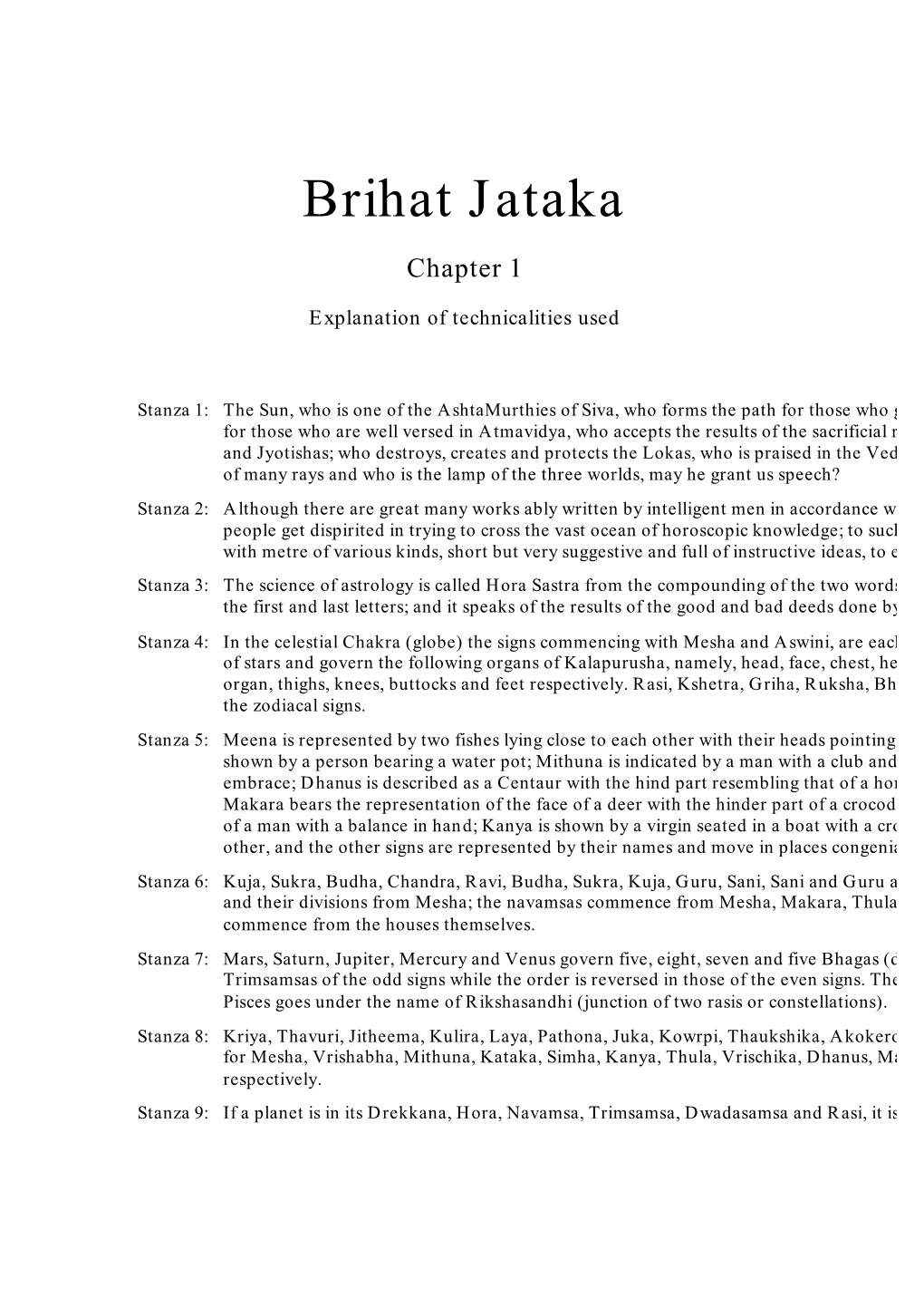 Brihat Jataka Chapter 1