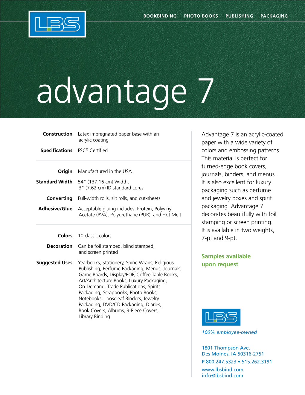 Advantage 7 Is an Acrylic-Coated Paper with a Wide Variety of Colors
