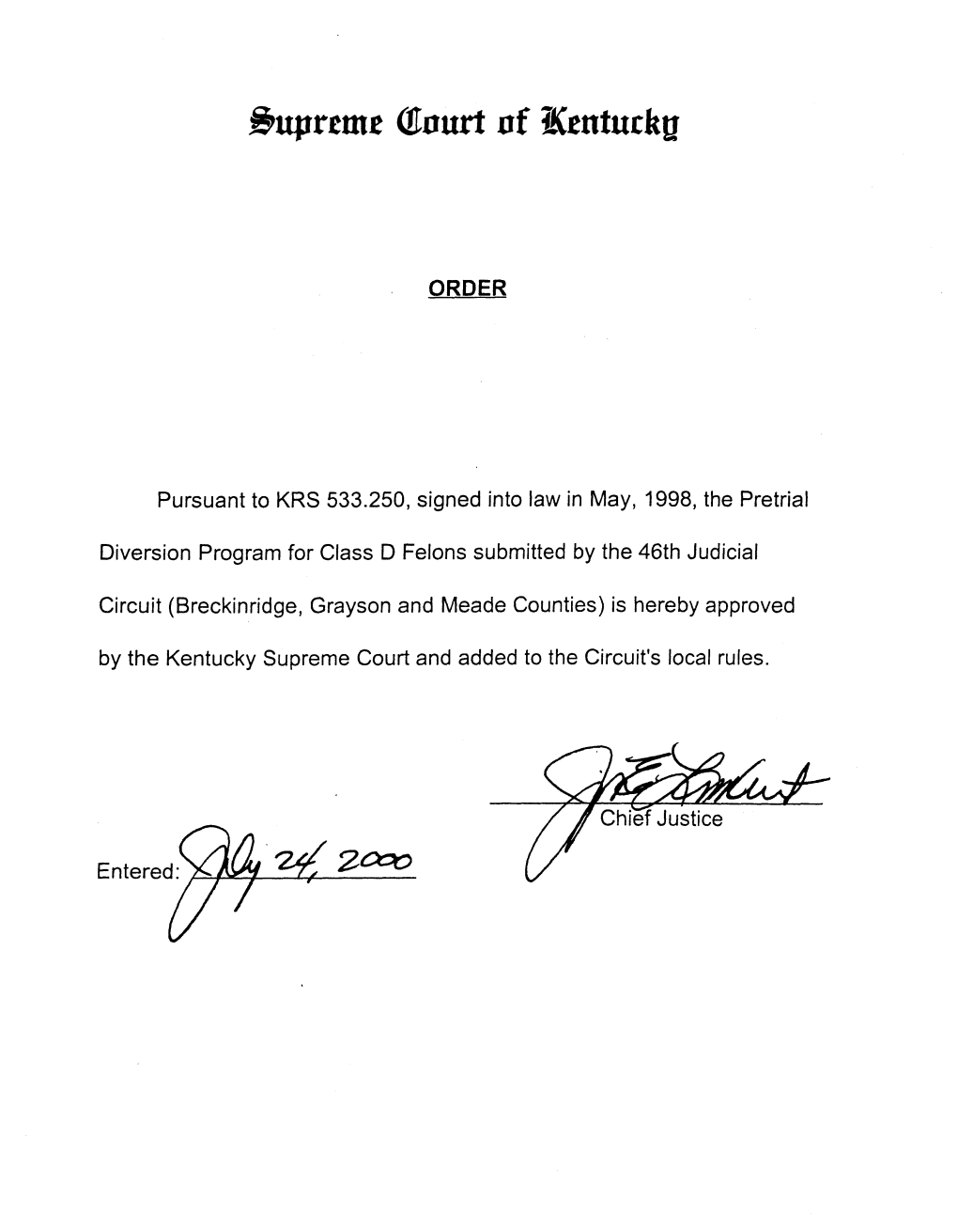 Pretrial Diversion Protocol for the 46Th Judicial Circuit Consisting of Breckinridge, Grayson & Meade Counties