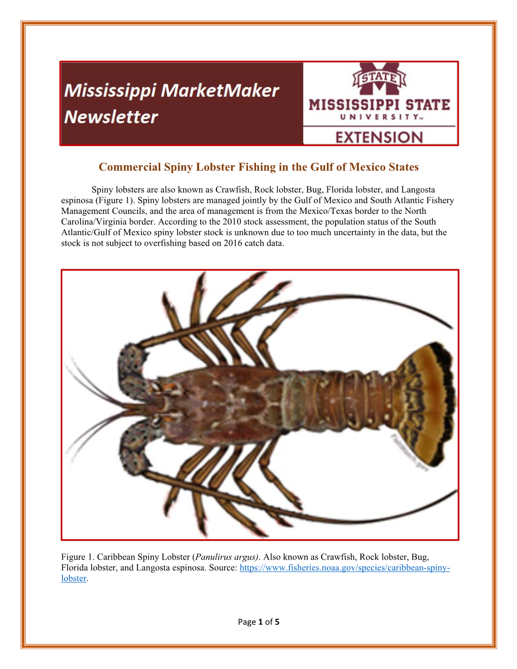 Commercial Spiny Lobster Fishing in the Gulf of Mexico States