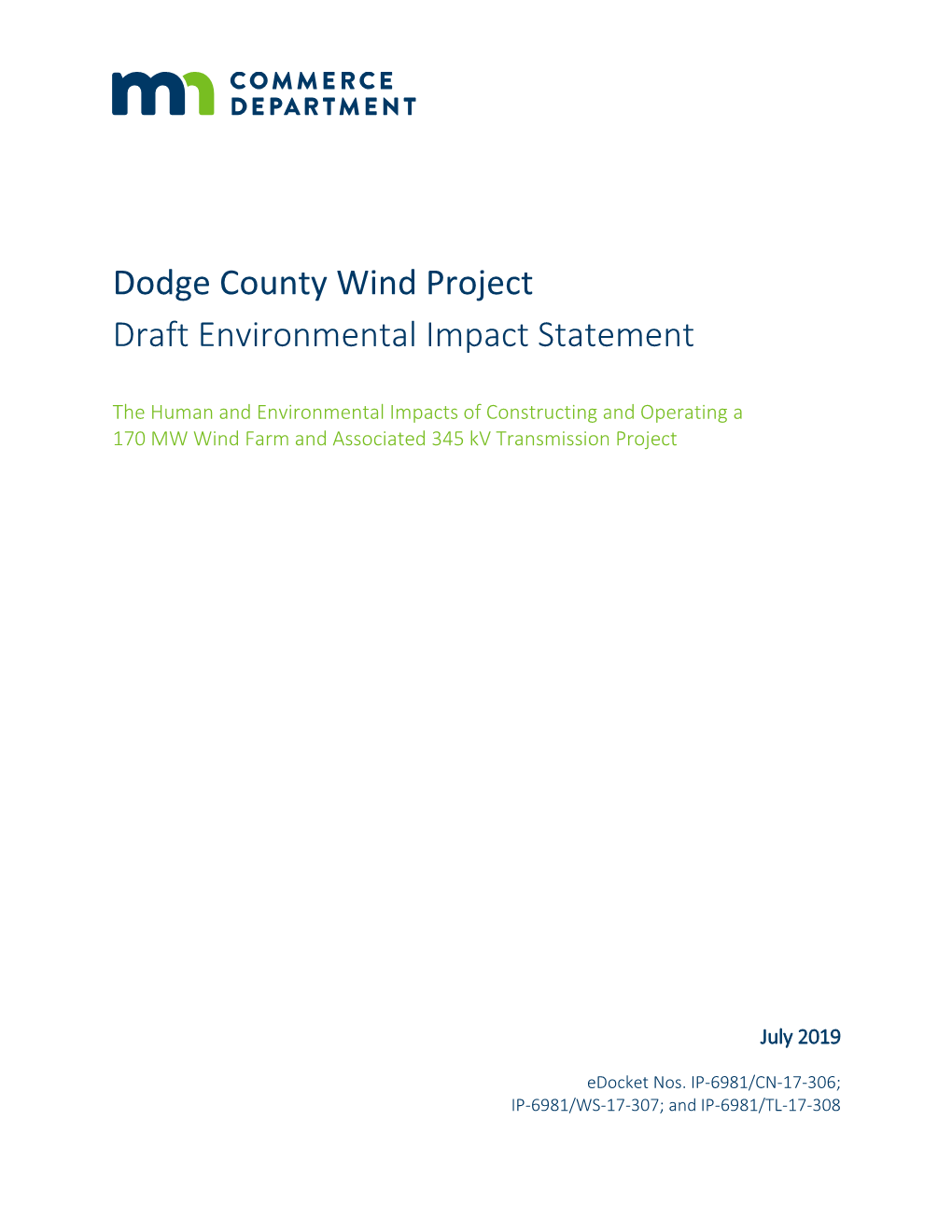 Dodge County Wind Project Draft Environmental Impact Statement