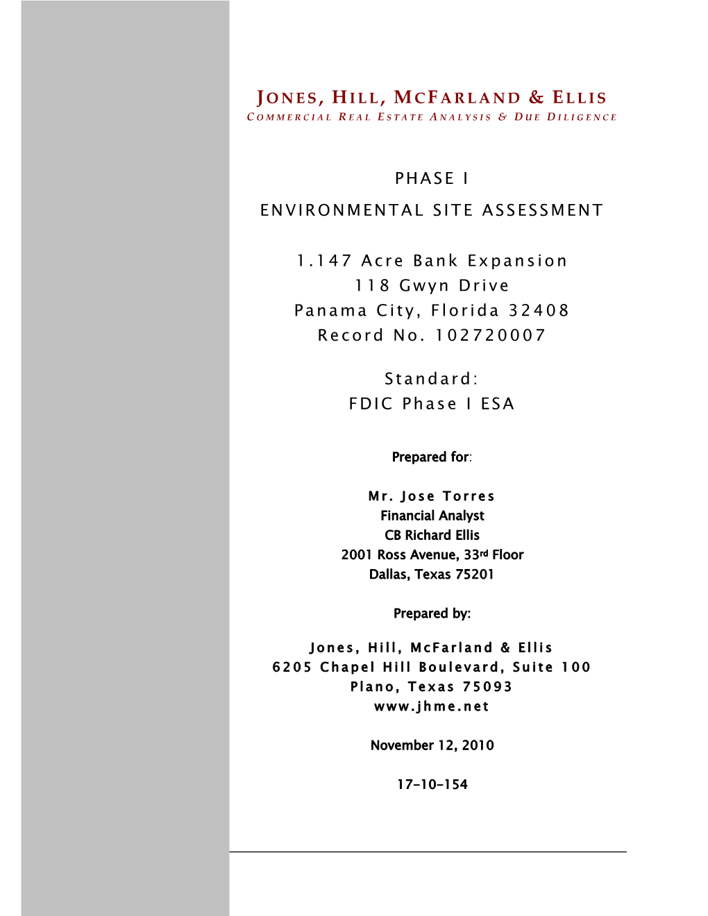 PHASE I ENVIRONMENTAL SITE ASSESSMENT 1.147 Acre Bank