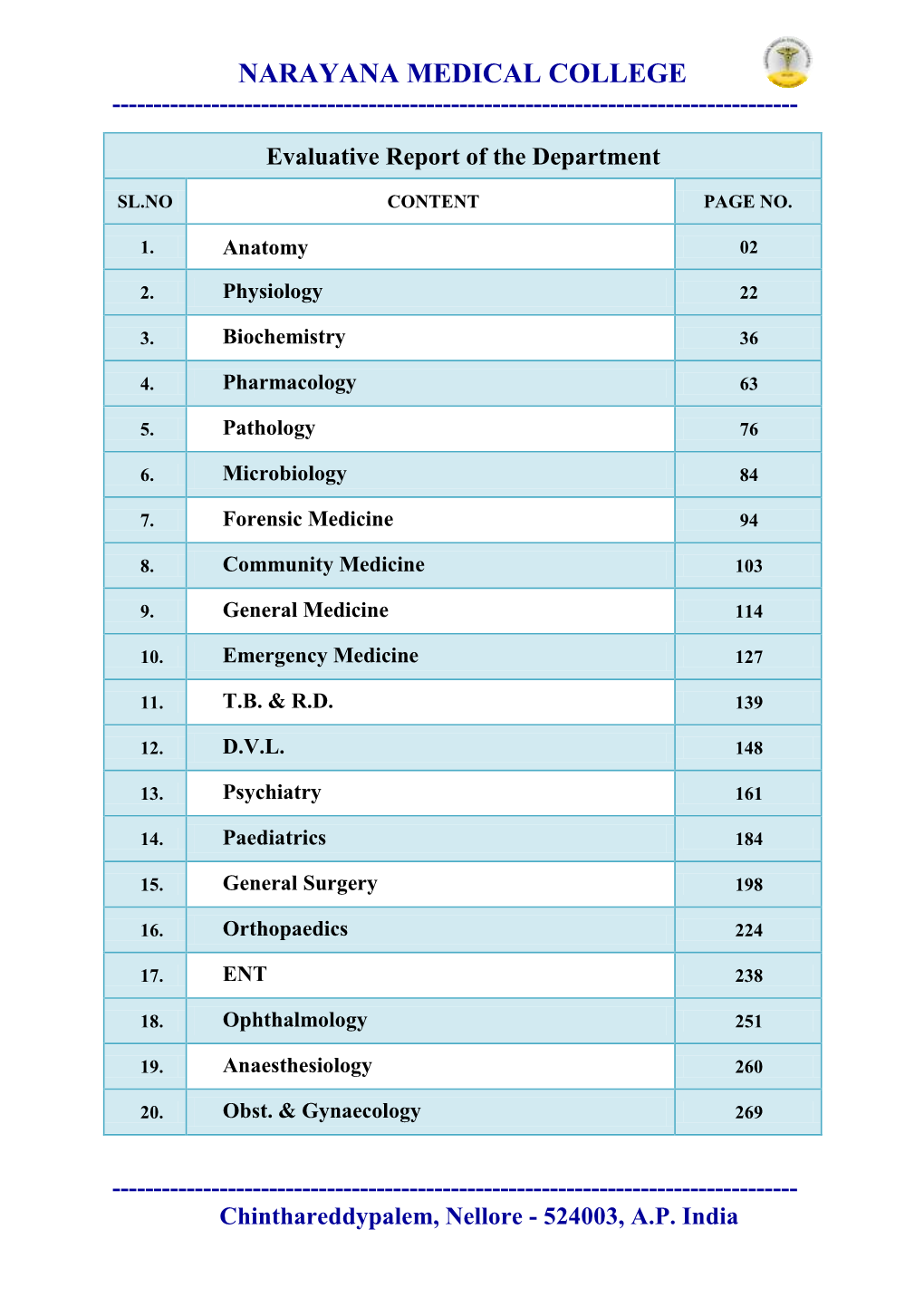 Evaluative Report of the Department