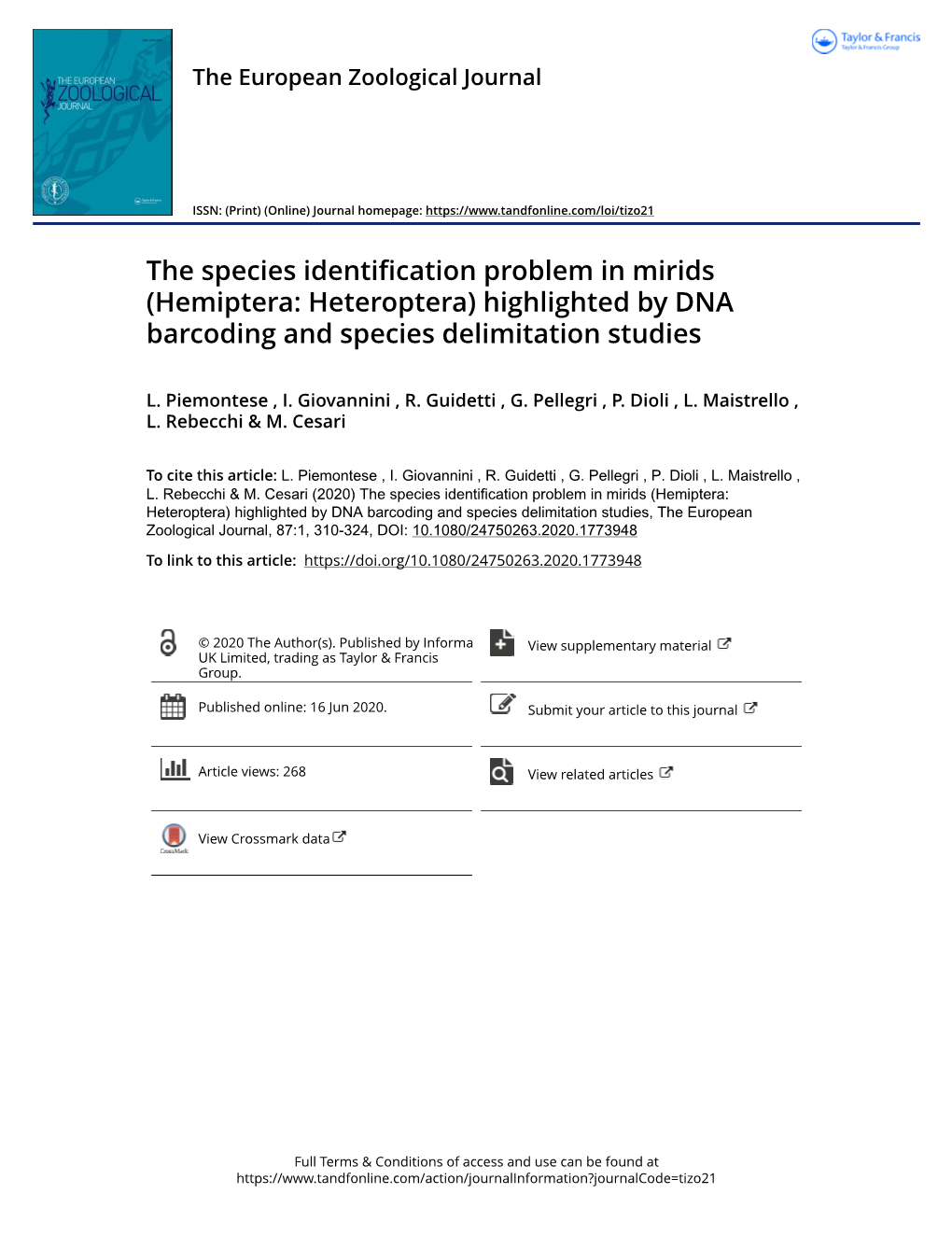 The Species Identification Problem in Mirids (Hemiptera: Heteroptera) Highlighted by DNA Barcoding and Species Delimitation Studies