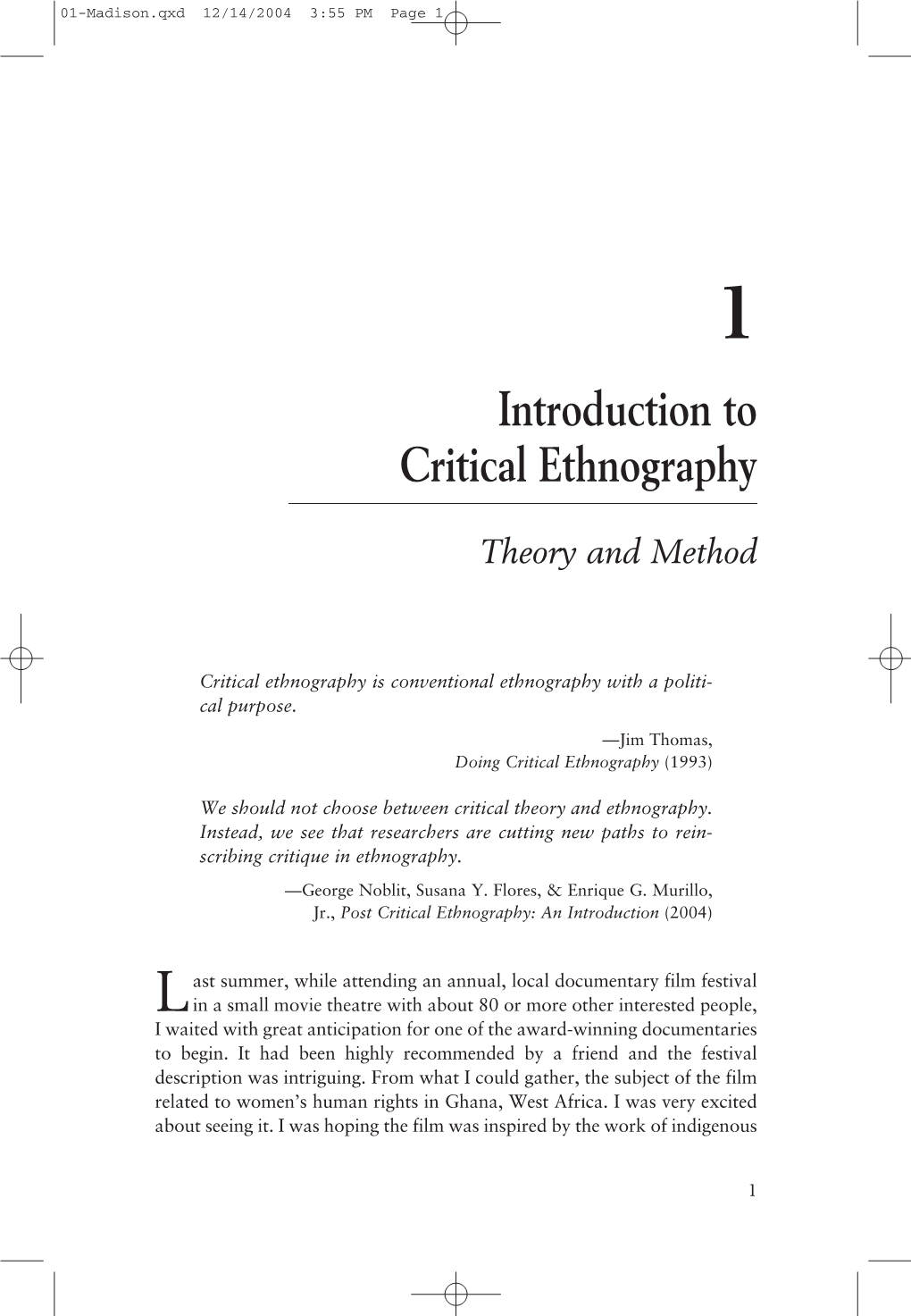 Introduction to Critical Ethnography