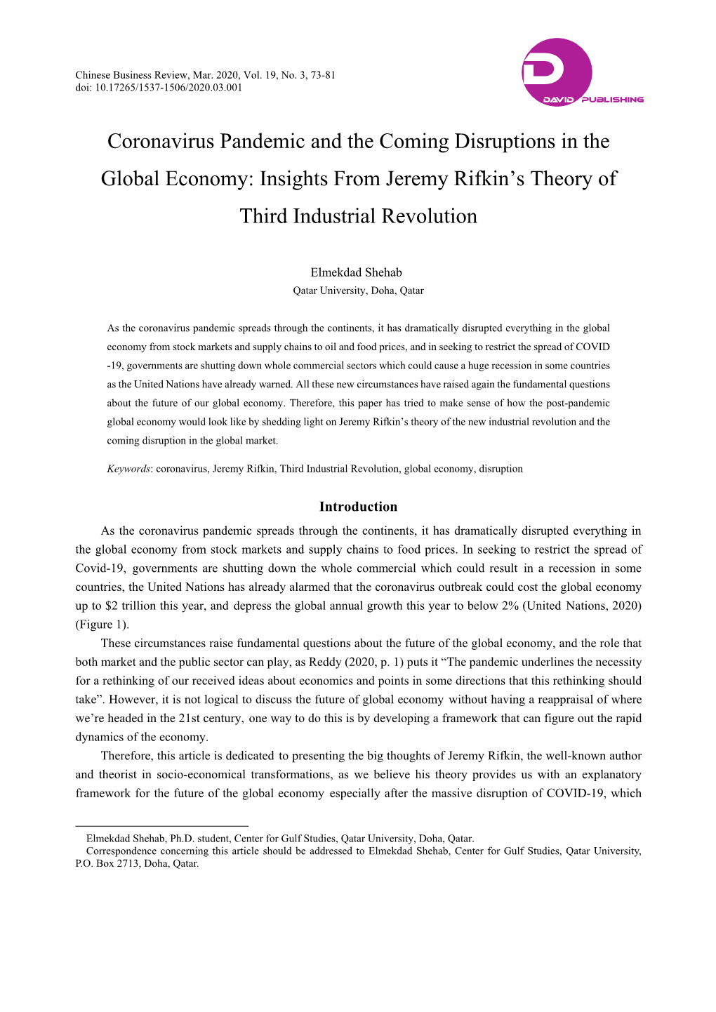 Insights from Jeremy Rifkin's Theory of Third Industrial Revolution