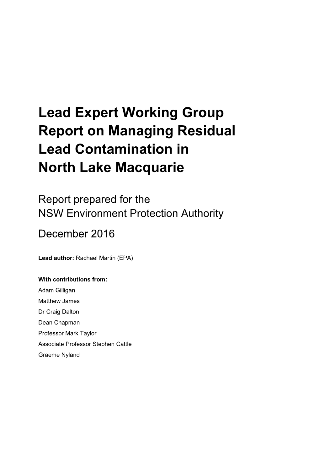 Report on Managing Residual Lead Contamination in North Lake Macquarie