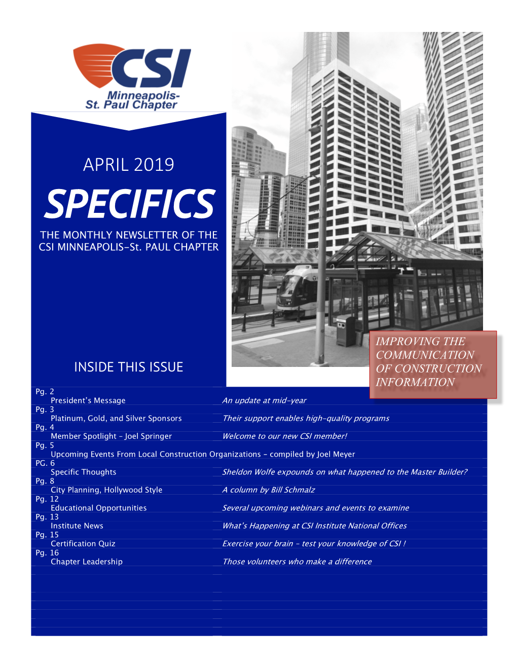 SPECIFICS the MONTHLY NEWSLETTER of the CSI MINNEAPOLIS-St