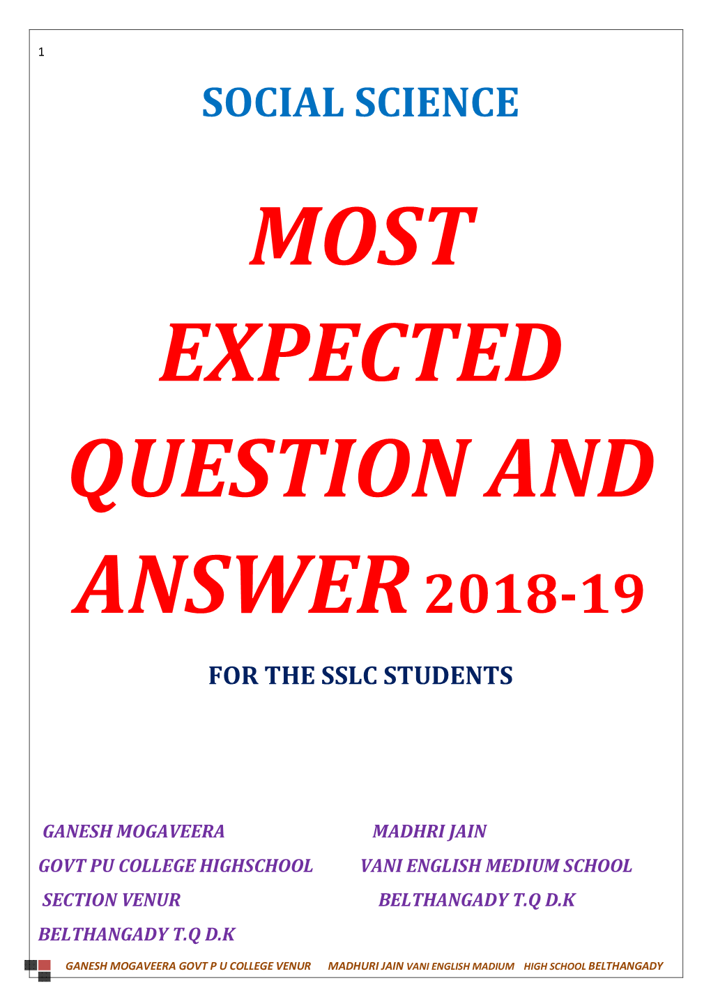 Most Expected Question and Answer2018-19