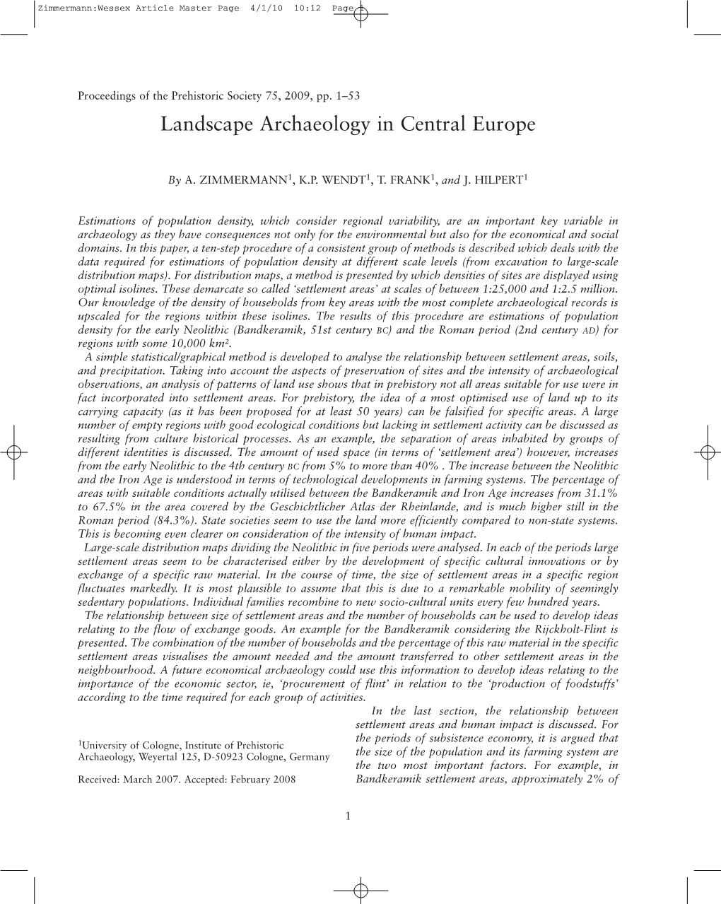 Landscape Archaeology in Central Europe