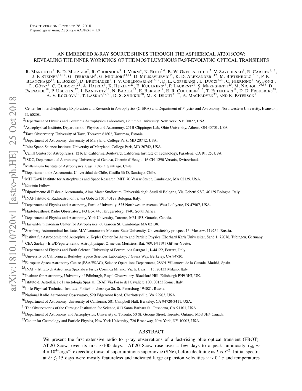 Arxiv:1810.10720V1 [Astro-Ph.HE] 25 Oct 2018 29National Radio Astronomy Observatory, 520 Edgemont Road, Charlottesville, VA 22903, USA