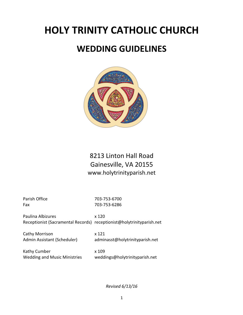 Holy Trinity Catholic Church Wedding Guidelines
