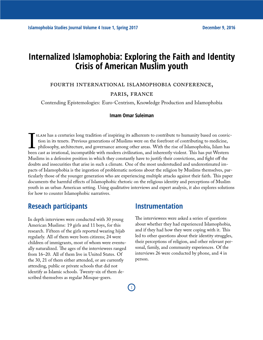 Internalized Islamophobia: Exploring the Faith and Identity Crisis of American Muslim Youth