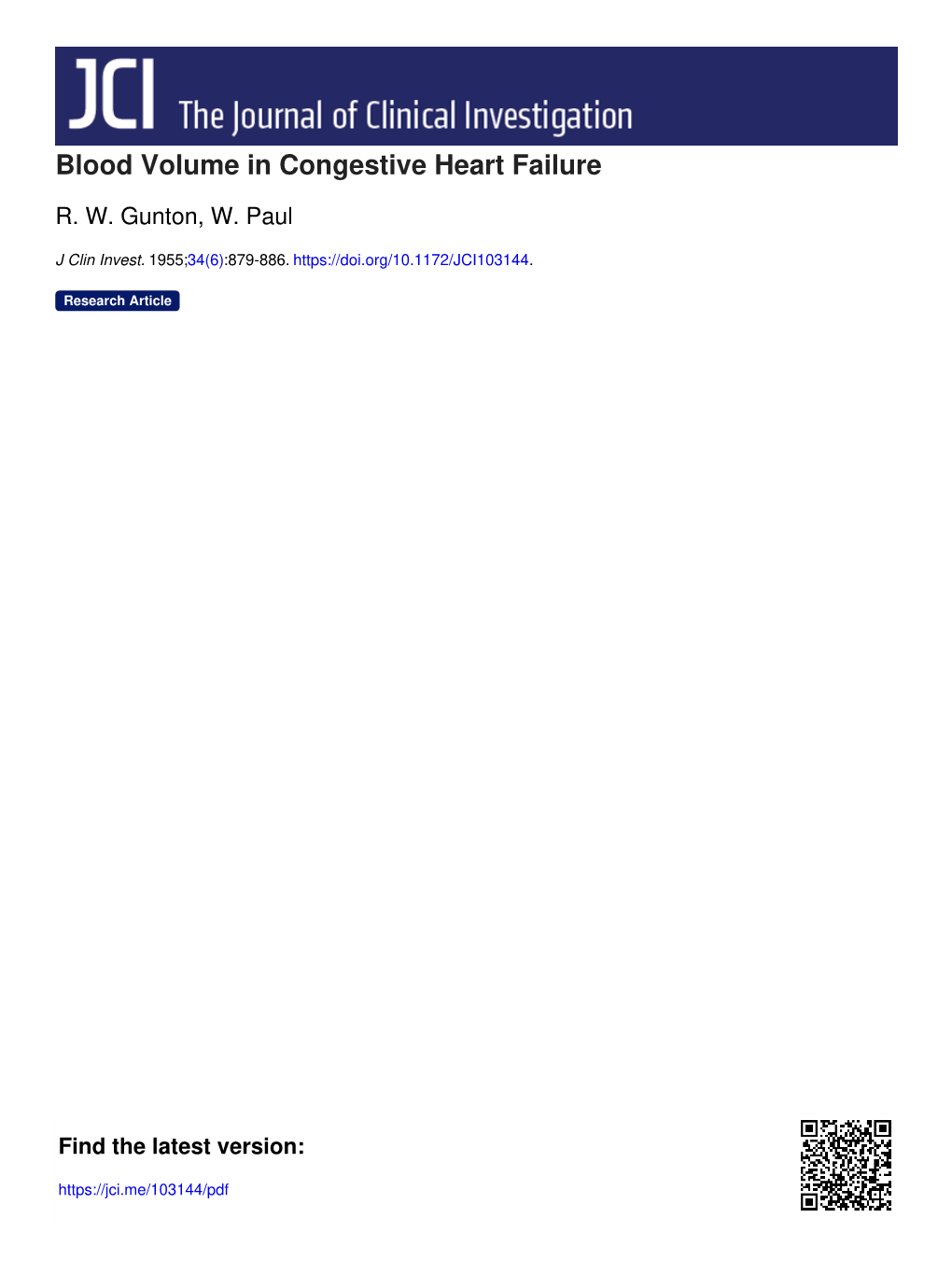 Blood Volume in Congestive Heart Failure