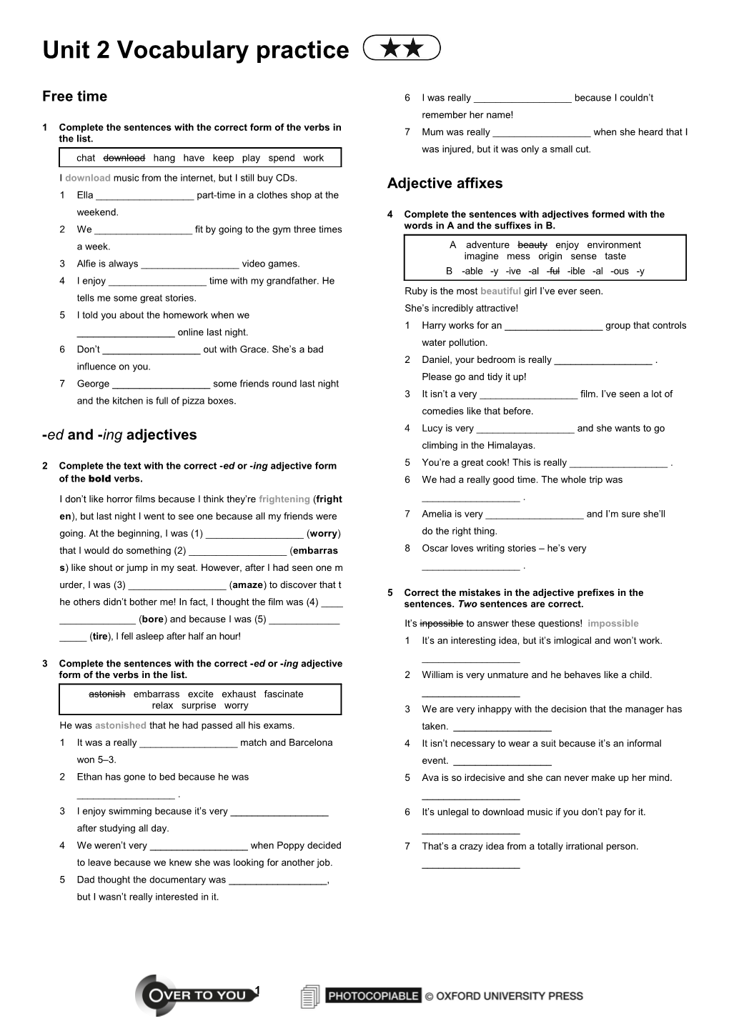 1 Complete the Sentences with the Correct Form of the Verbs in the List