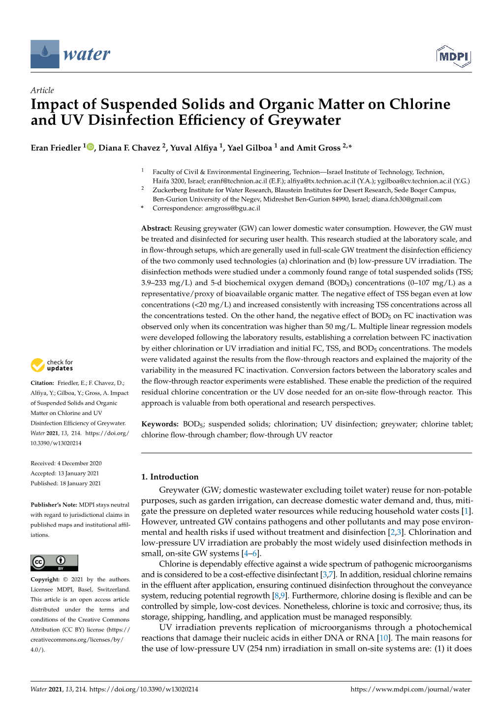 Impact of Suspended Solids and Organic Matter on Chlorine and UV Disinfection Efficiency of Greywater