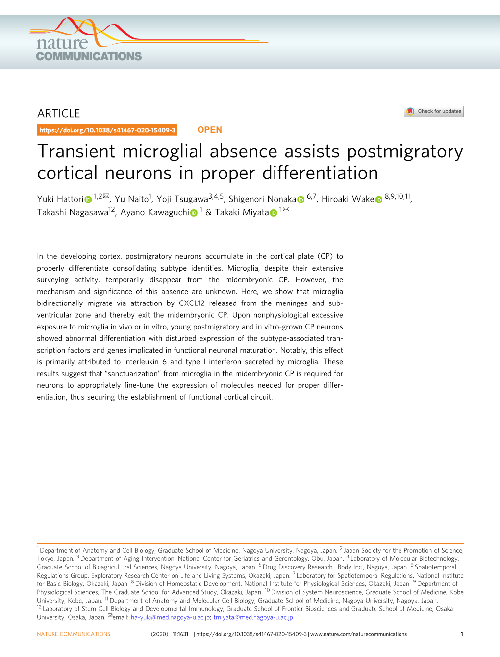 Transient Microglial Absence Assists Postmigratory Cortical Neurons In