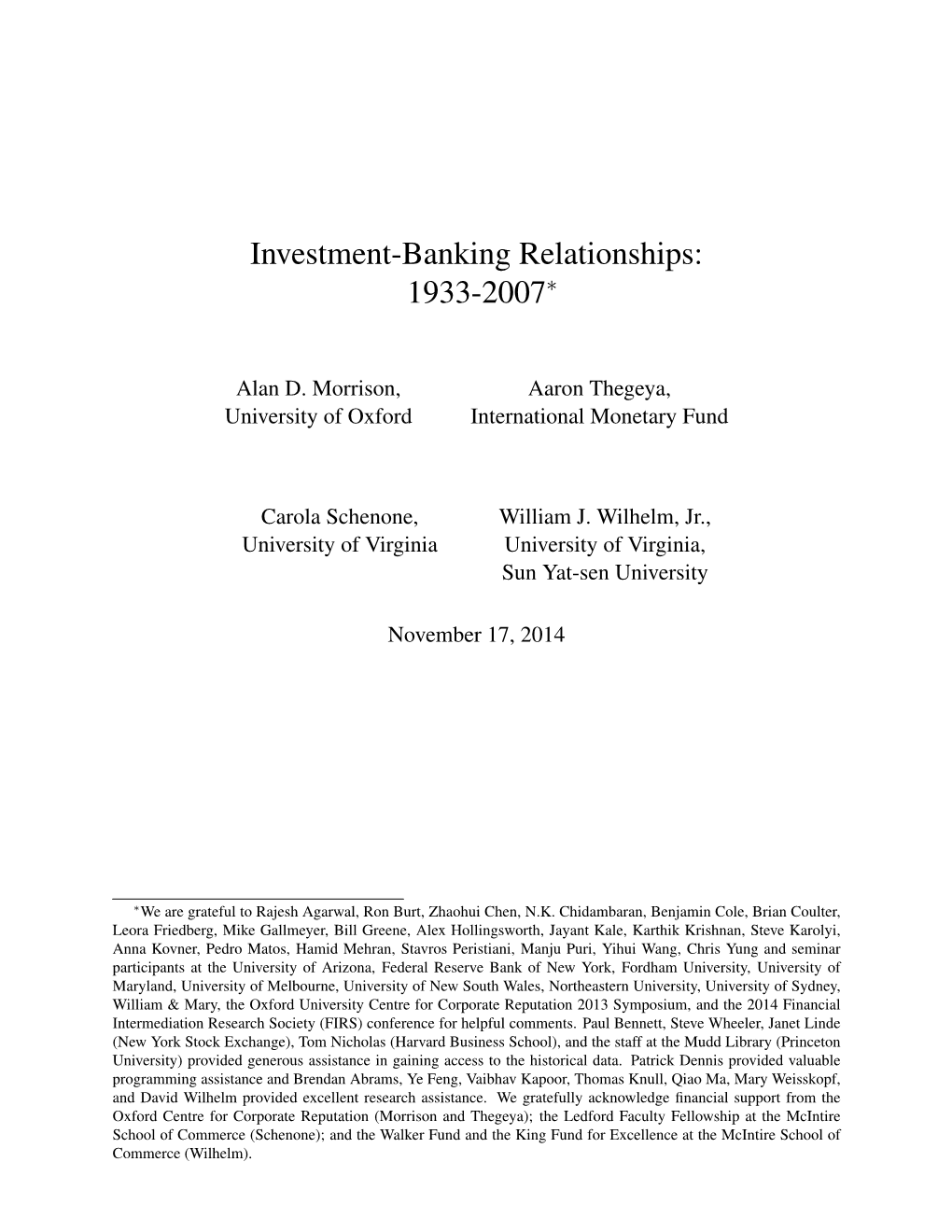 Investment-Banking Relationships: 1933-2007∗