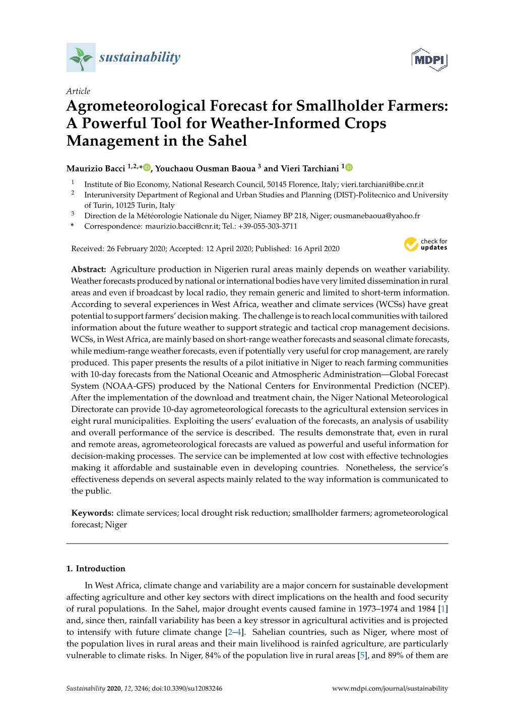 Agrometeorological Forecast for Smallholder Farmers: a Powerful Tool for Weather-Informed Crops Management in the Sahel