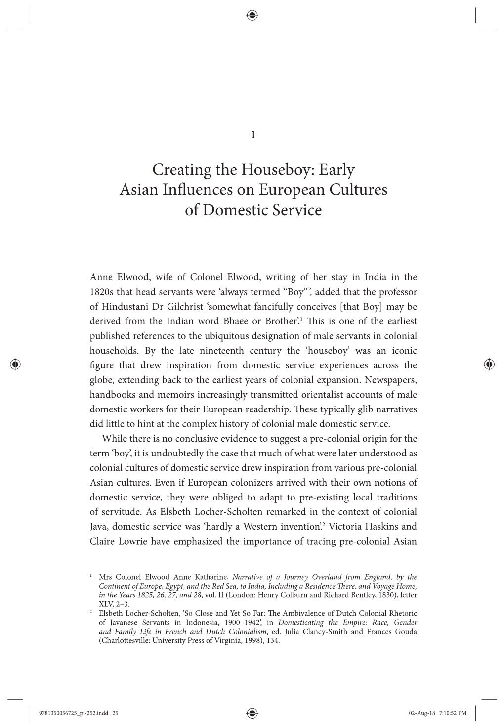 Creating the Houseboy: Early Asian Influences on European Cultures of Domestic Service