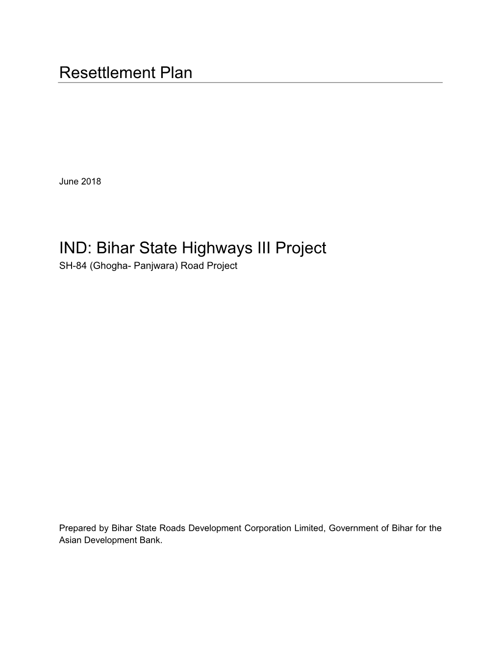 Resettlement Plan IND: Bihar State Highways III Project