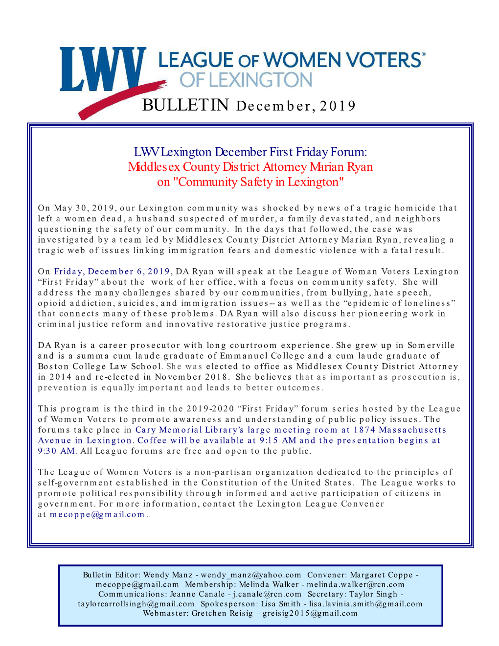 December 2019 Bulletin