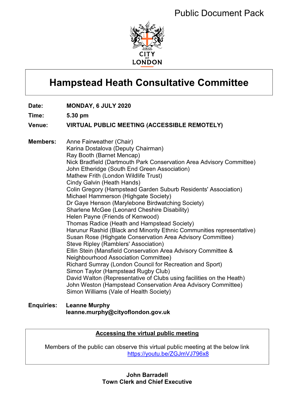 (Public Pack)Agenda Document for Hampstead Heath Consultative