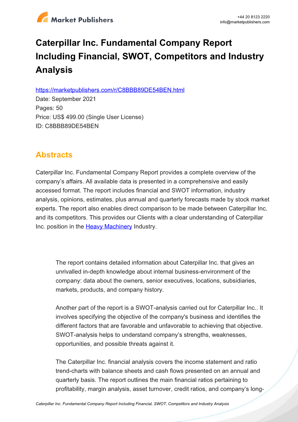 Caterpillar Inc. Fundamental Company Report Including
