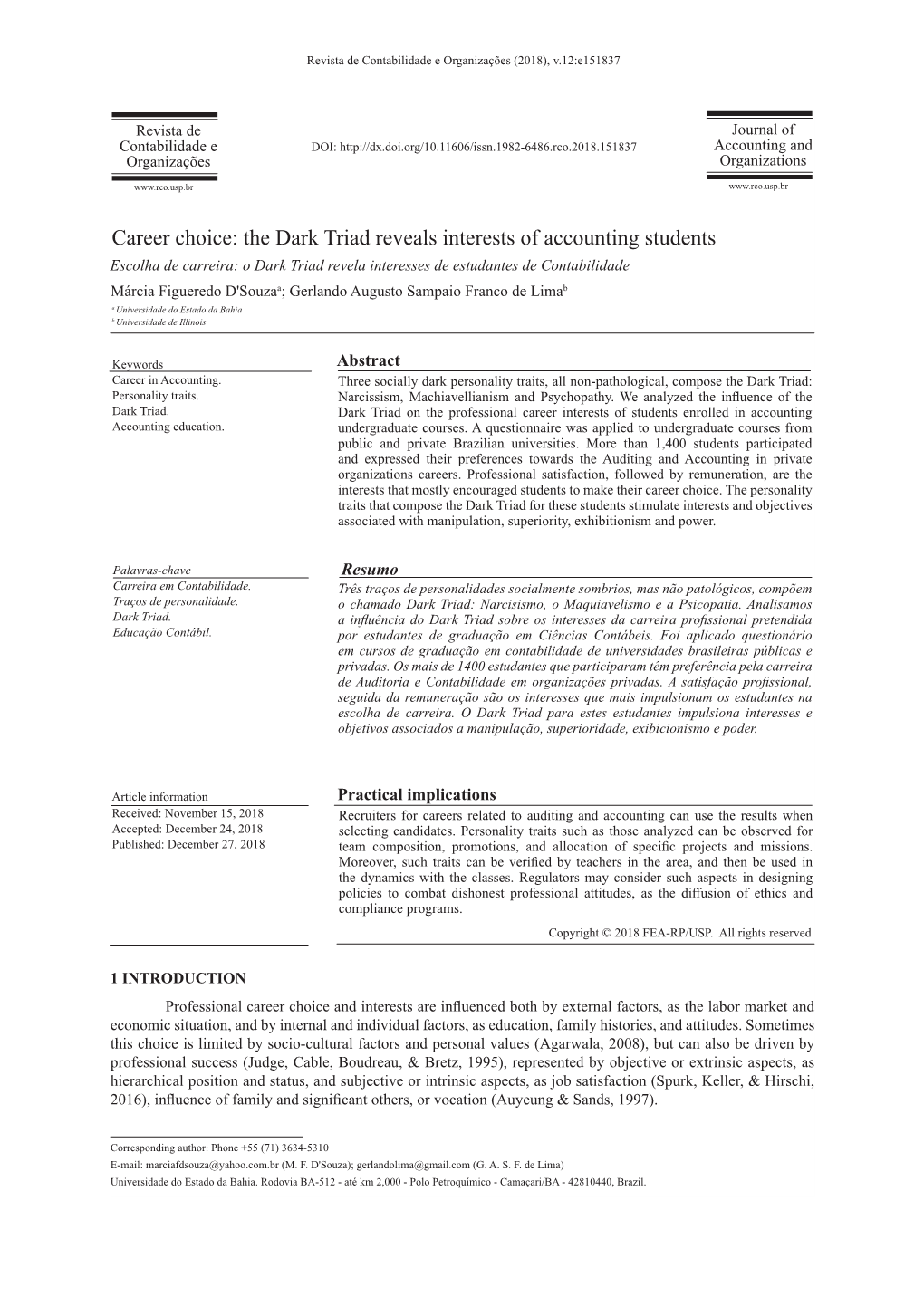 Career Choice: the Dark Triad Reveals Interests of Accounting Students