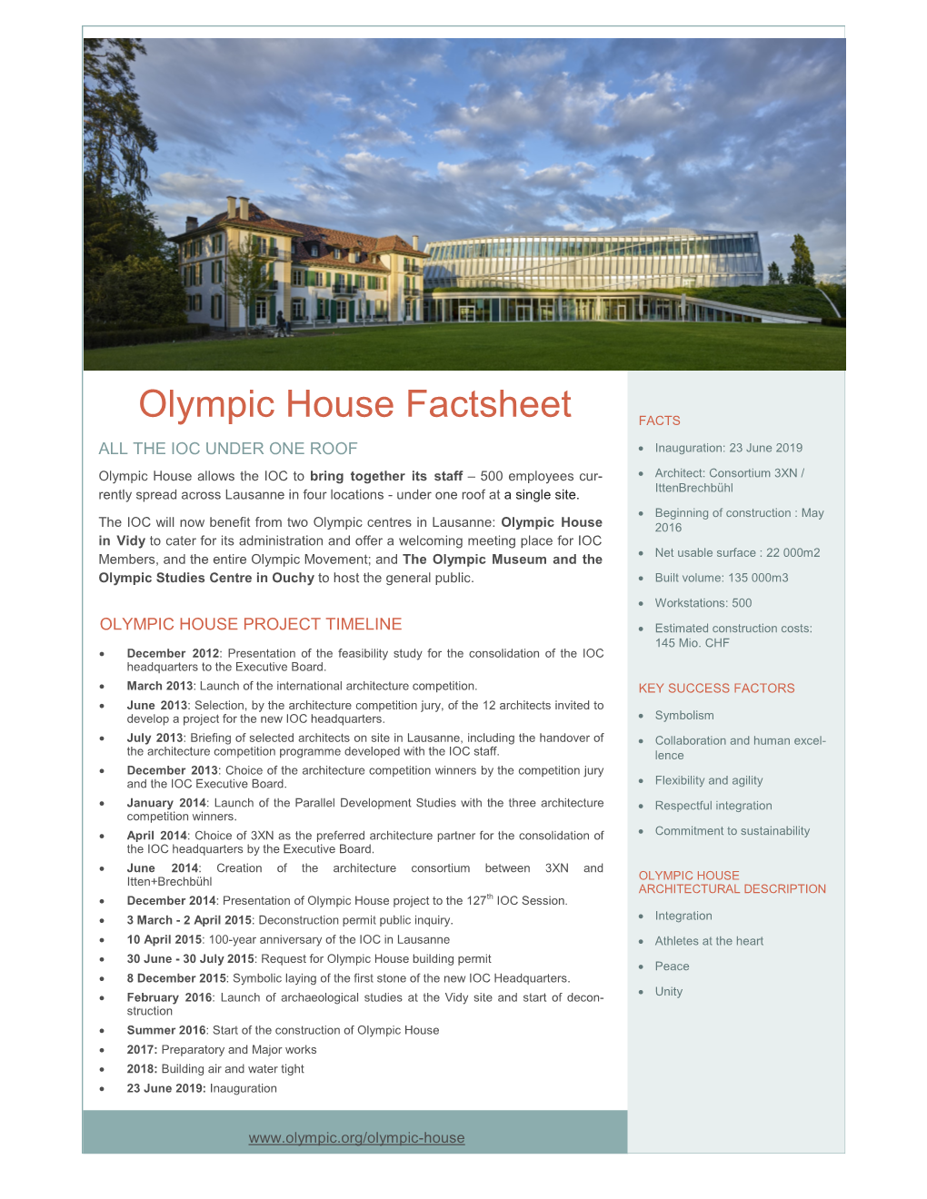 Olympic House Factsheet