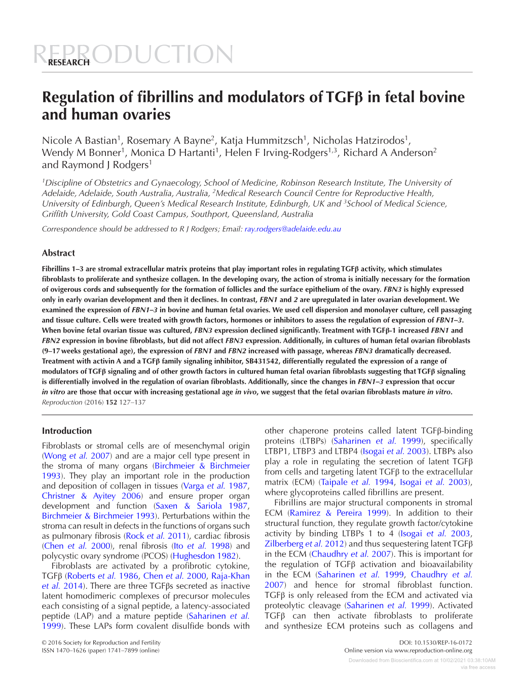 Downloaded from Bioscientifica.Com at 10/02/2021 03:38:10AM Via Free Access