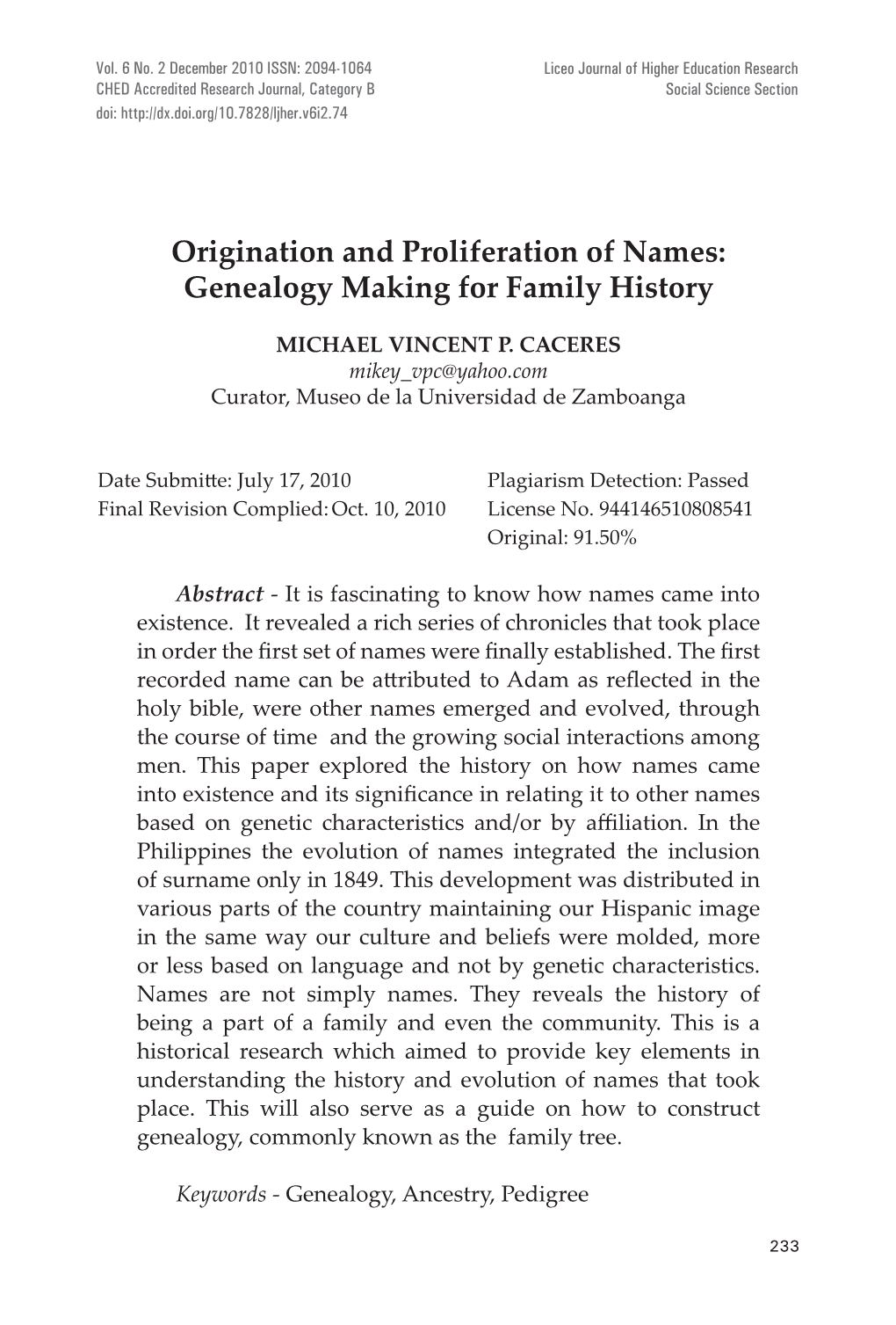 Origination and Proliferation of Names: Genealogy Making for Family History