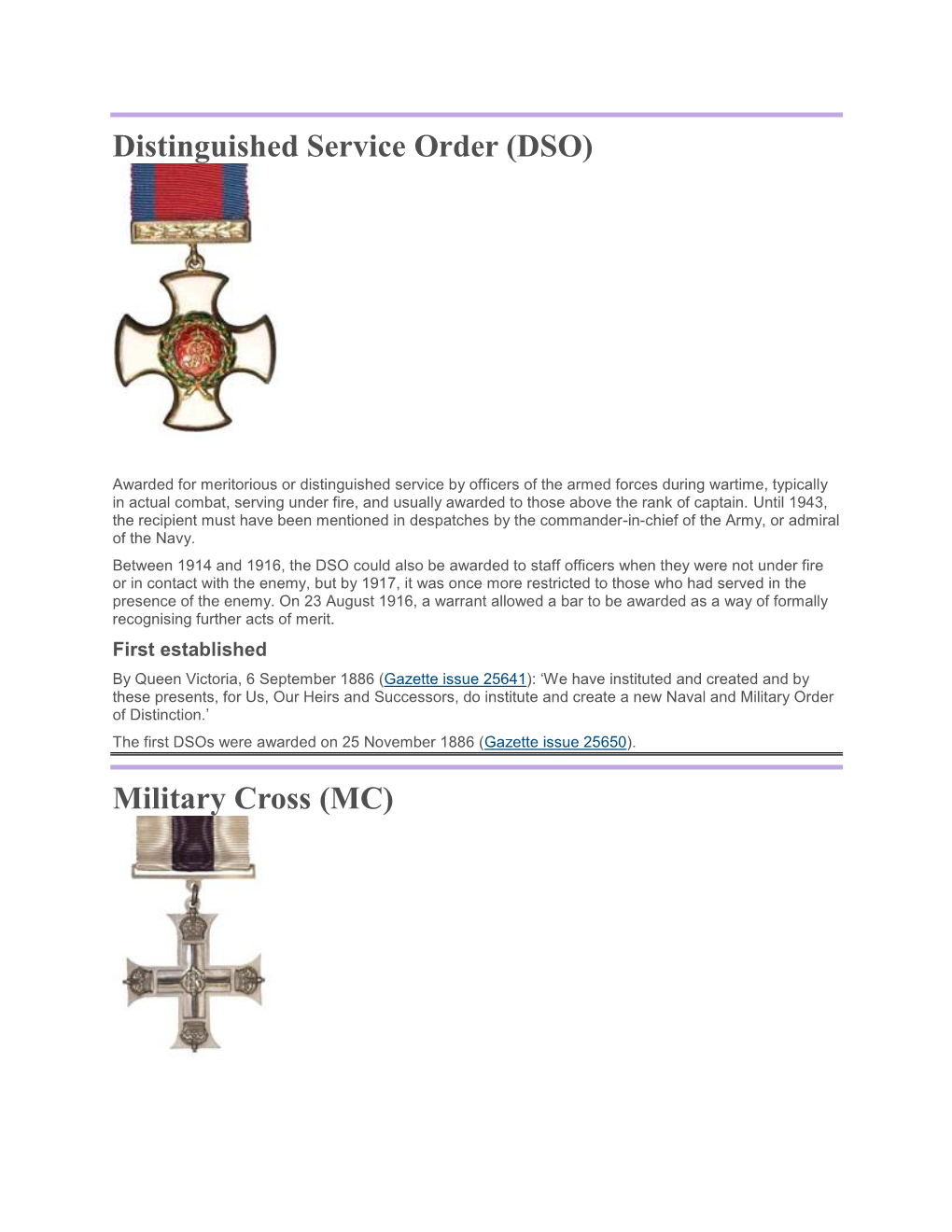 Distinguished Service Order (DSO) Military Cross (MC)