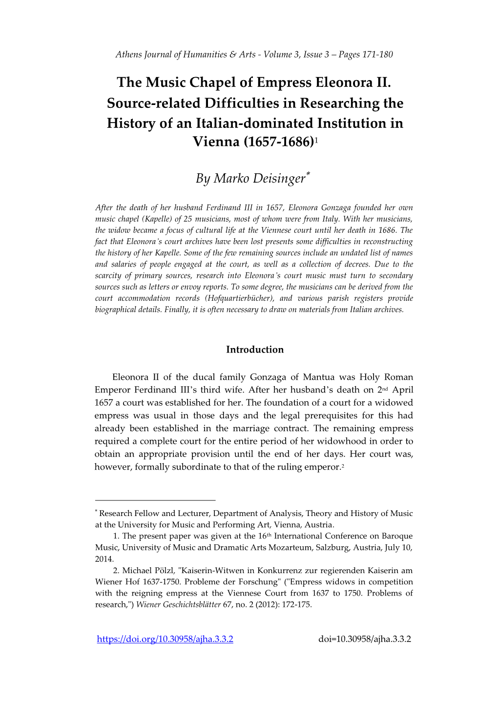 The Music Chapel of Empress Eleonora II. Source-Related Difficulties in Researching the History of an Italian-Dominated Institution in Vienna (1657-1686)1