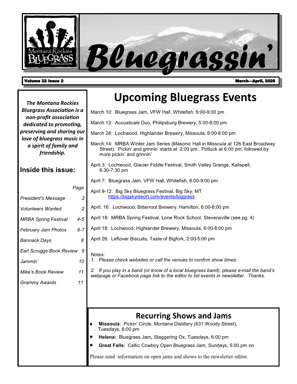 Upcoming Bluegrass Events