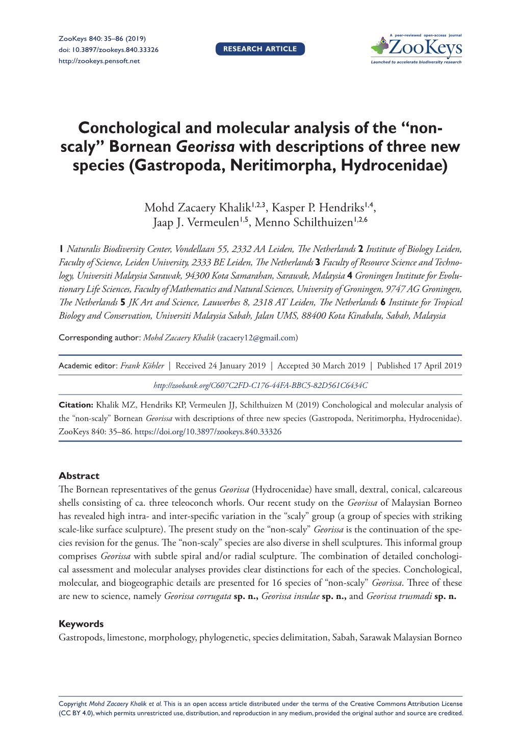 Conchological and Molecular Analysis of the “Non-Scaly” Bornean Georissa with Descriptions of Three New Species (Gastropoda, Neritimorpha, Hydrocenidae)