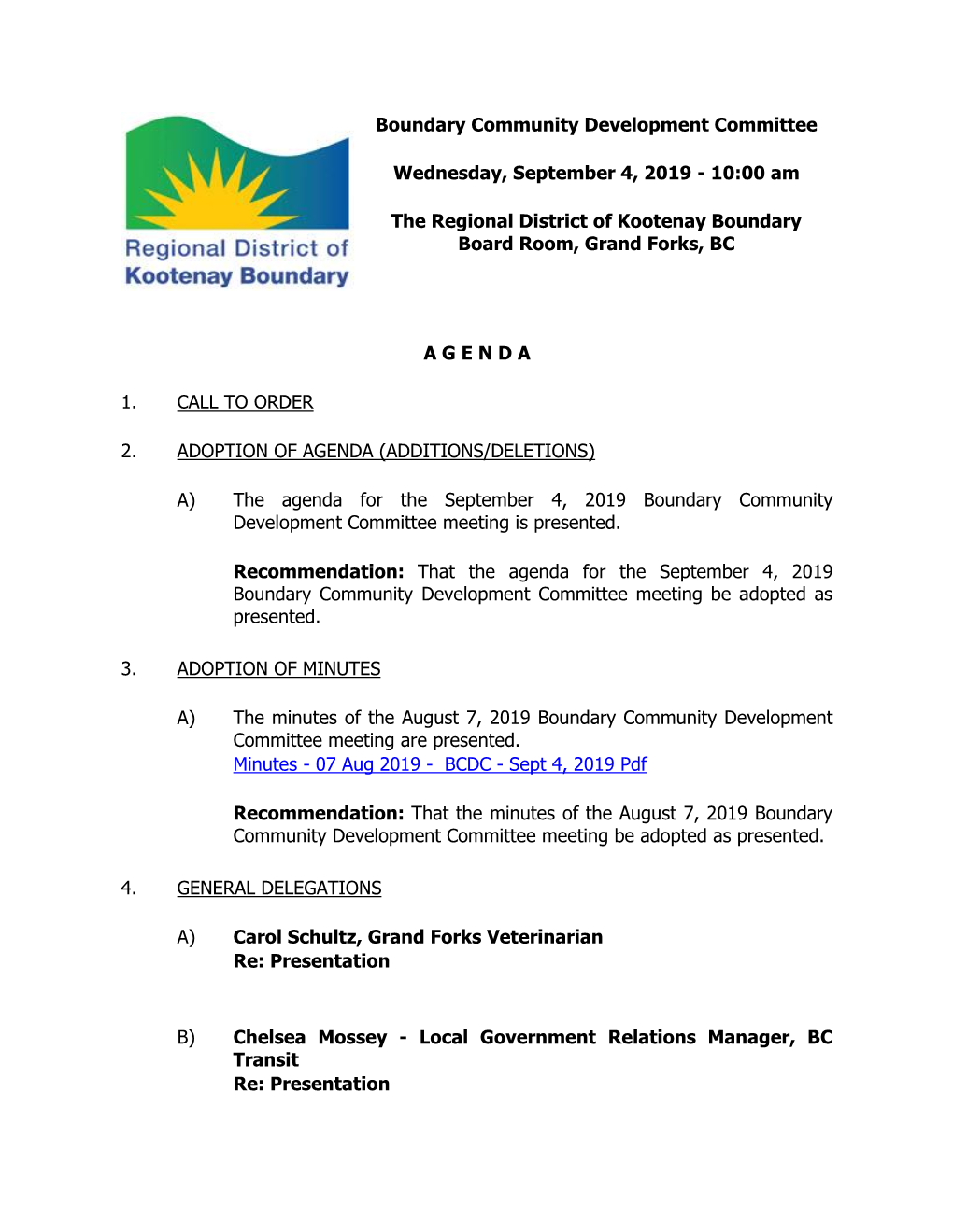 Boundary Community Development Committee Wednesday, September