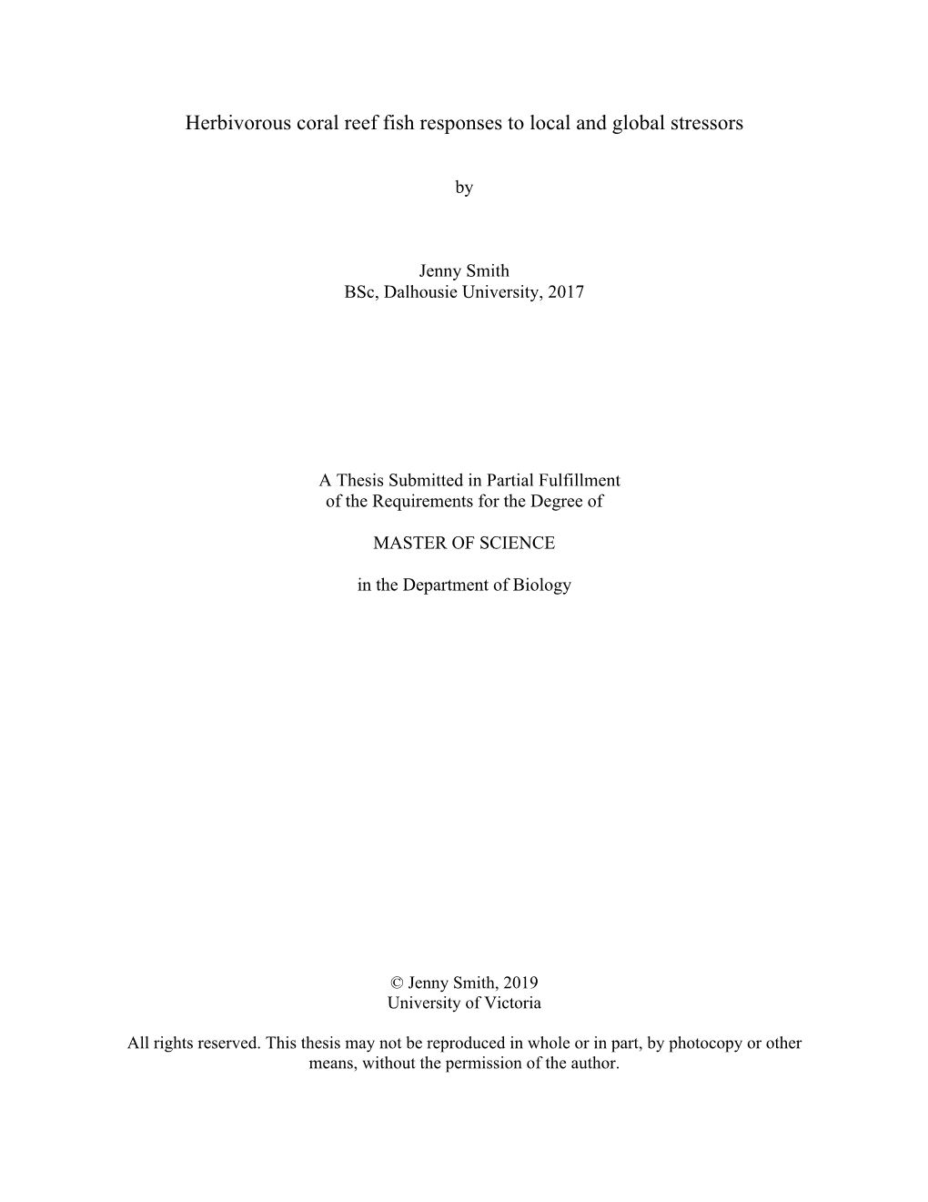 Herbivorous Coral Reef Fish Responses to Local and Global Stressors