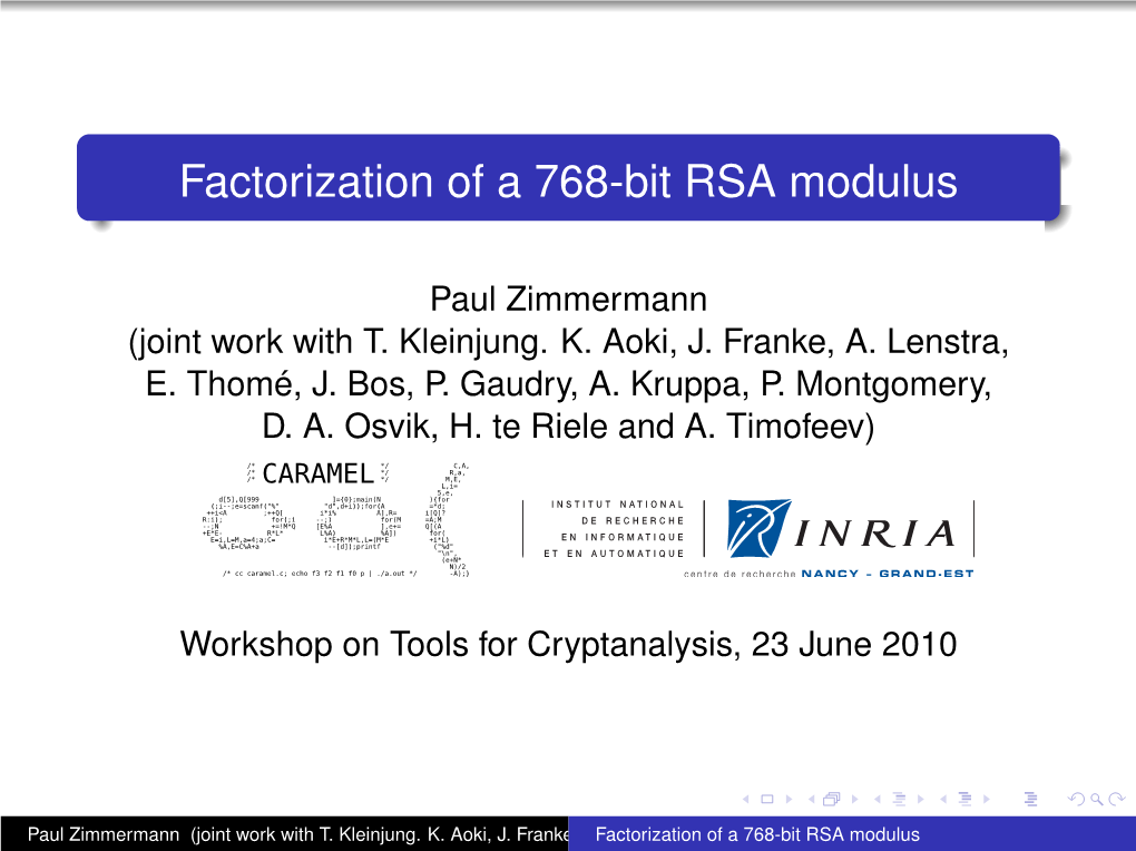 Factorization of a 768-Bit RSA Modulus