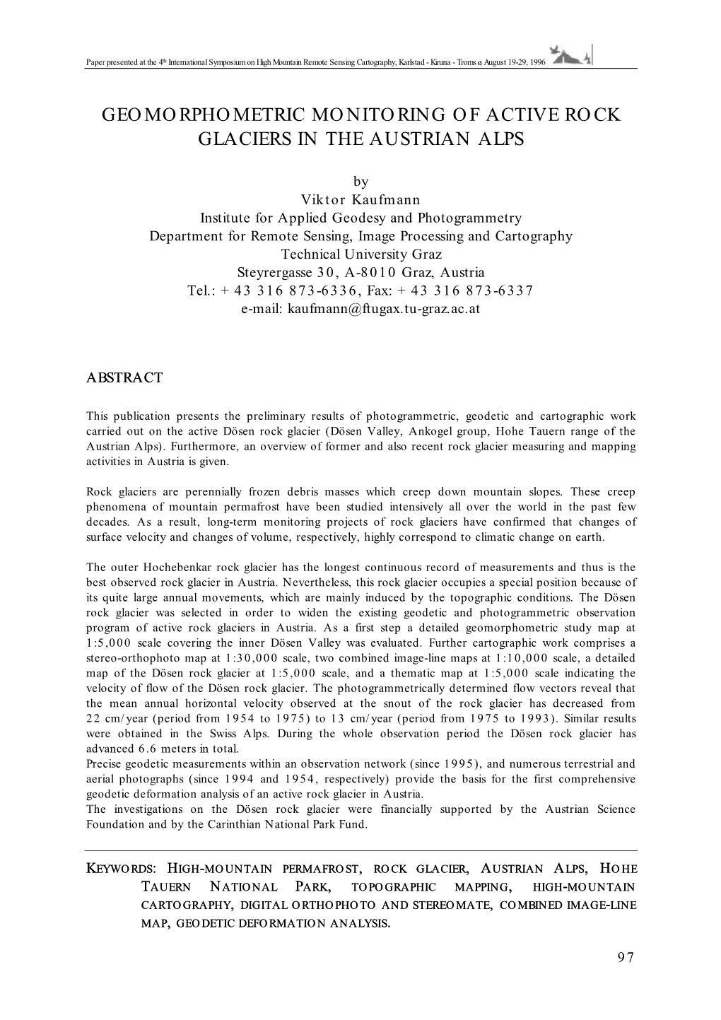 Geomorphometric Monitoring of Active Rock Glaciers in the Austrian Alps