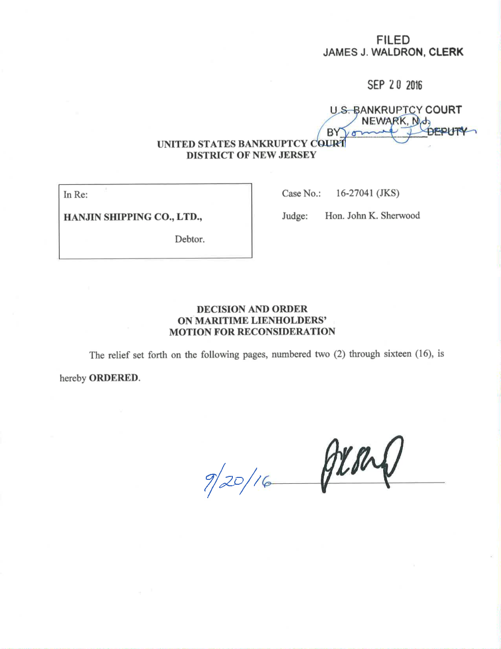 In Re Hanjin-Decision and Order on Maritime Lienholders Motion For